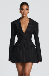 Elvira Mini Dress - Black Pinstripe
