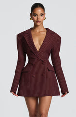 Elvira Mini Dress - Burgundy Pinstripe