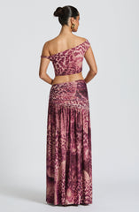 Saira Maxi Skirt - Magenta Orchid Print
