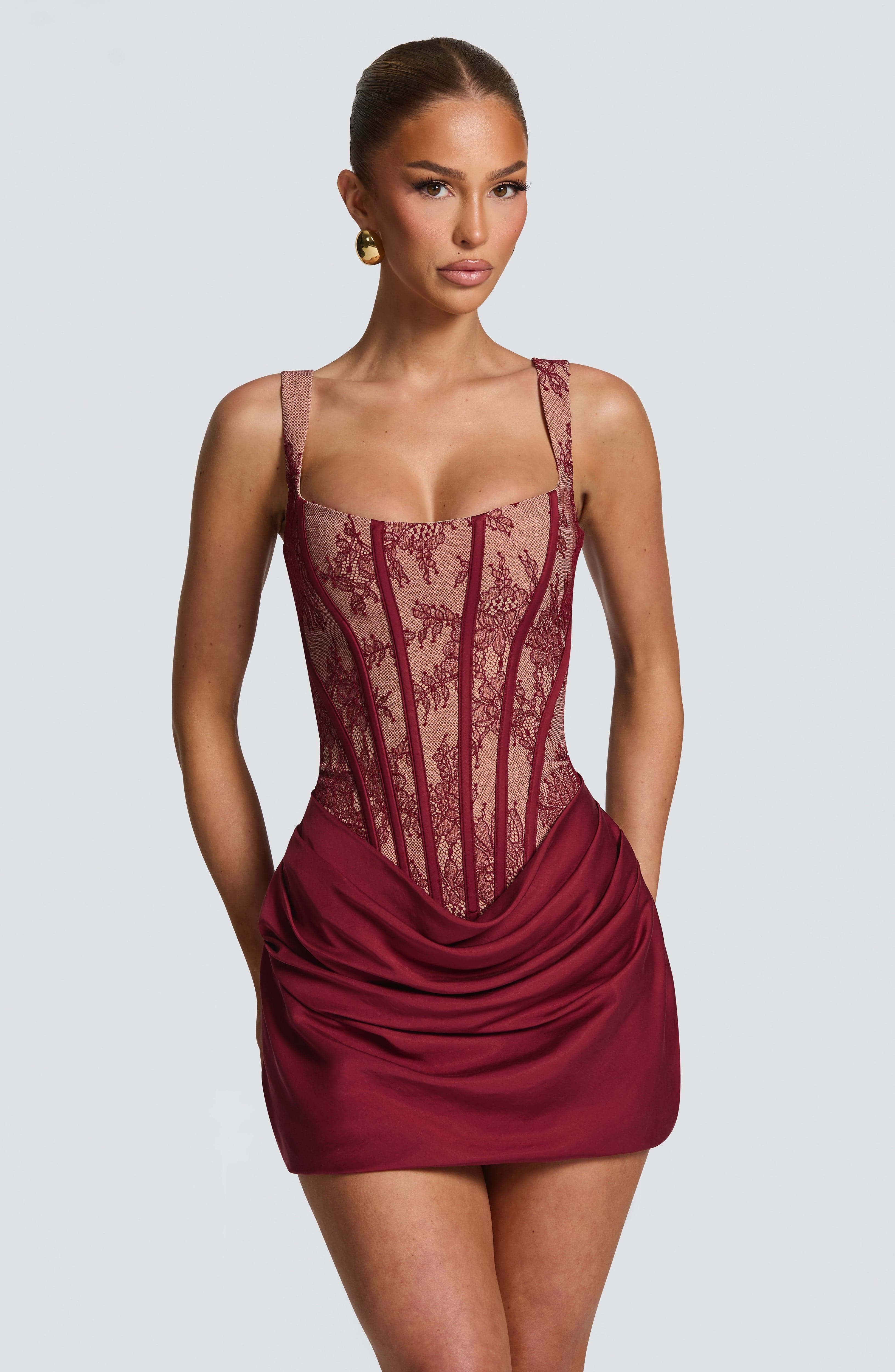 Cornelia Mini Dress - Burgundy Lace