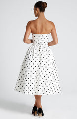 Edith Midi Dress - Black Polka Dot Print