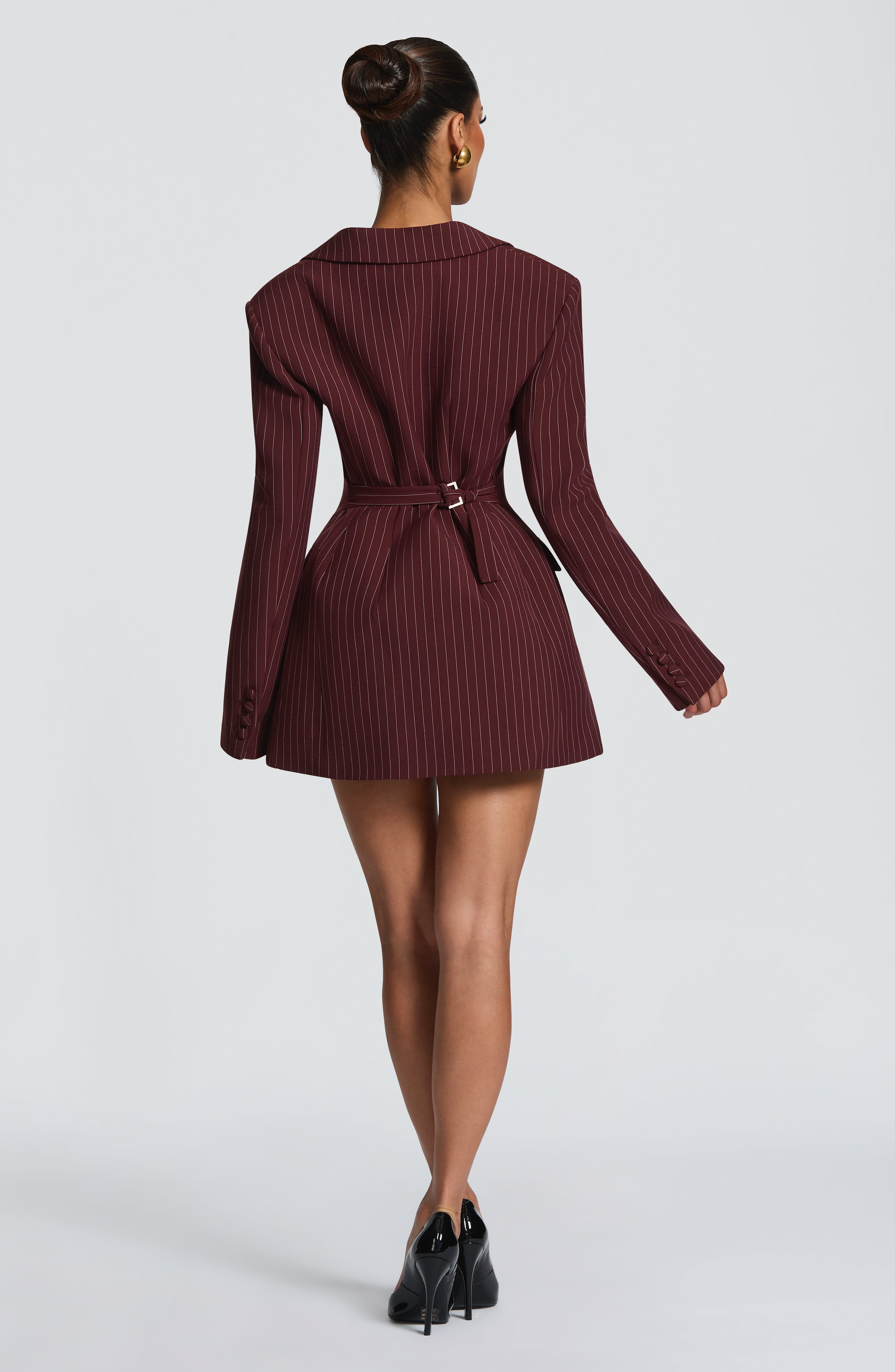 Elvira Mini Dress - Burgundy Pinstripe