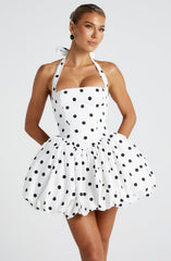 Maricia Mini Dress - Black Polka Dot Print