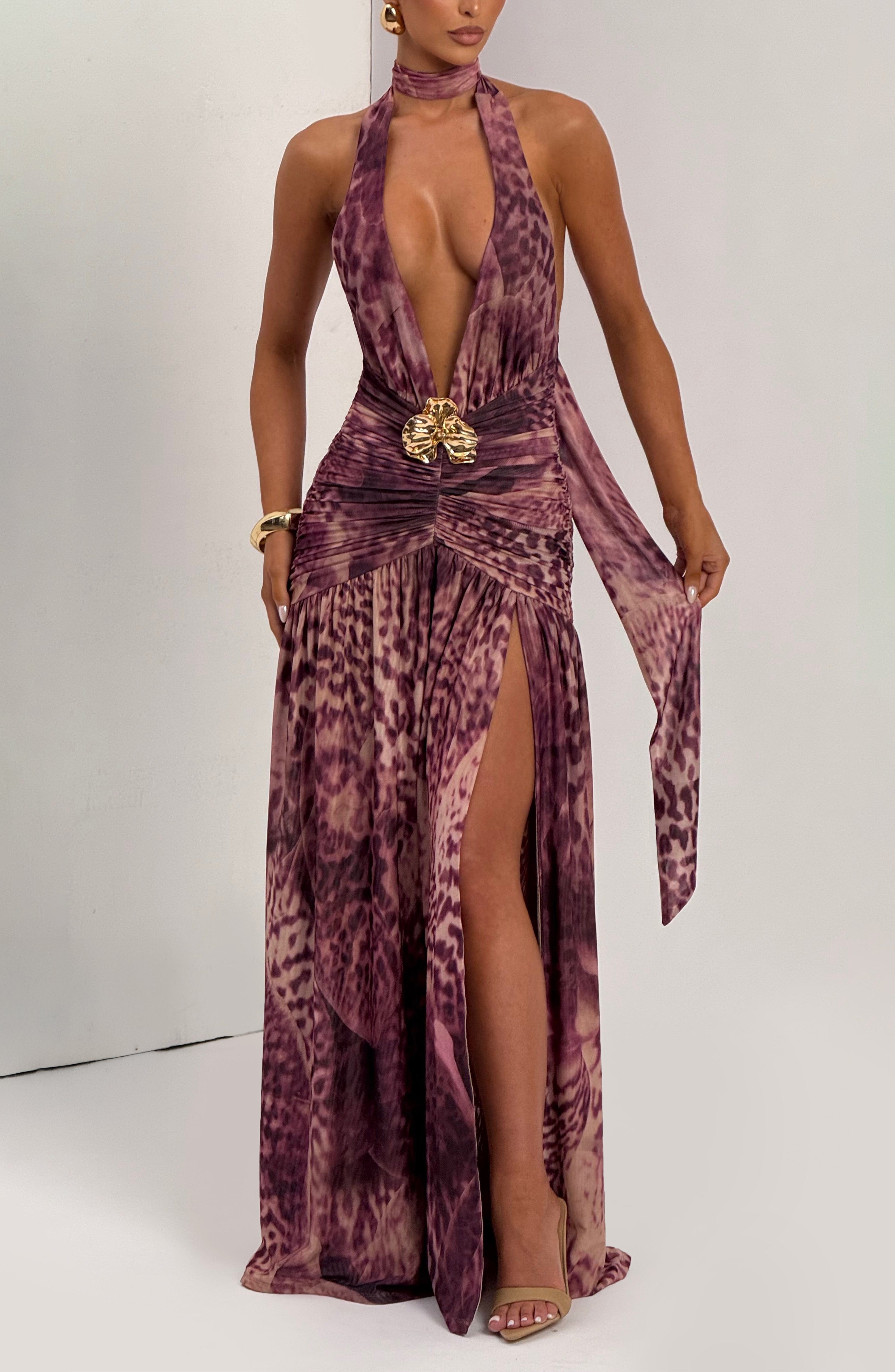 Melania Maxi Dress - Magenta Orchid Print
